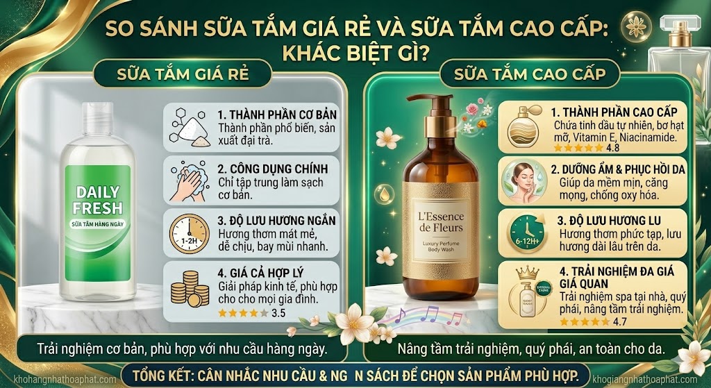 So Sánh Sữa Tắm Giá Rẻ Và Sữa Tắm Cao Cấp: Khác Biệt Gì?