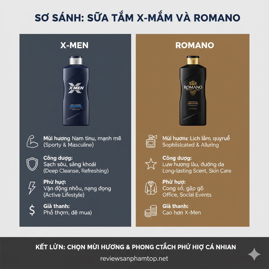 So Sánh Sữa Tắm X-Men Và Romano Loại Nào Tốt Hơn?