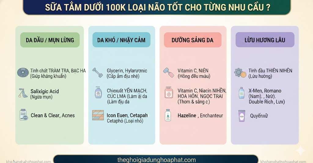 Sữa tắm dưới 100K loại nào tốt cho từng nhu cầu?