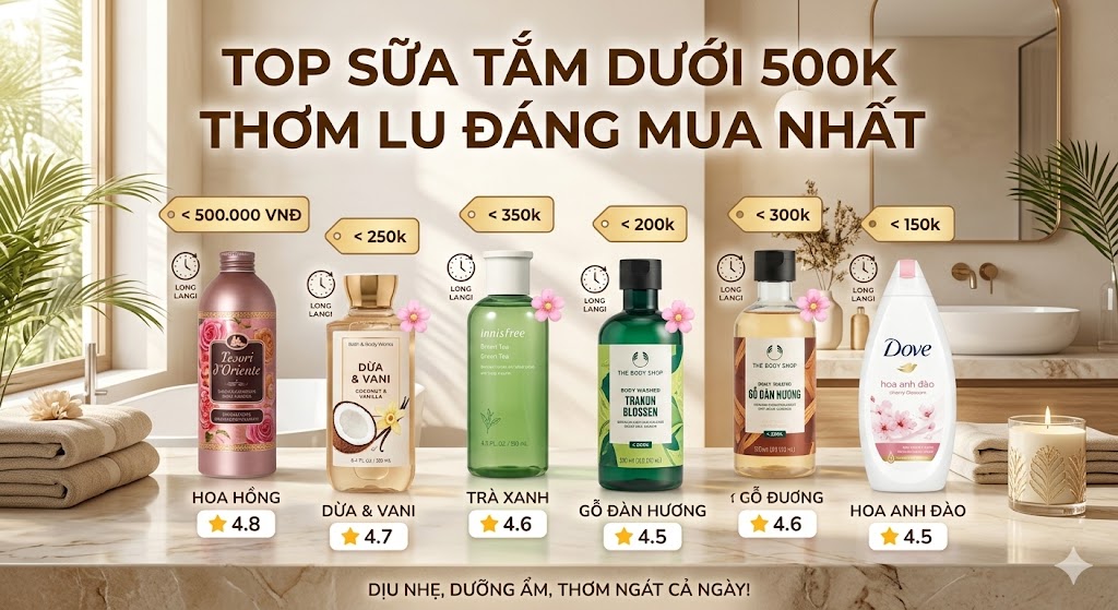 Sữa Tắm Dưới 500K Thơm Lâu Đáng Mua Nhất