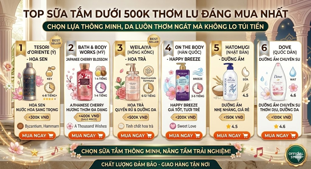 Top Sữa Tắm Dưới 500K Thơm Lâu Đáng Mua Nhất